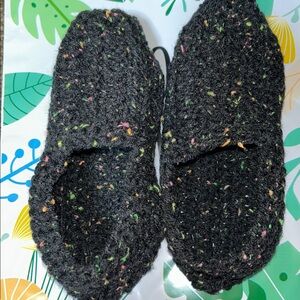 Cozy Black handmade crocheted black Slippers. Size about women’s 5 or 6.